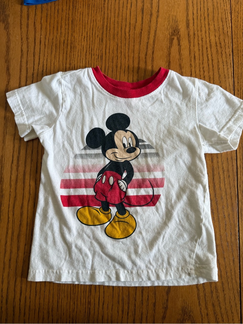 White Mickey Mouse Graphic Tee with Red Trim